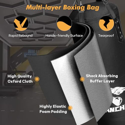 ANCHOM Punching Bag for Adults, 4FT Heavy Boxing Bag Set with 12OZ Boxing Gloves, Hand Wraps, Jump Rope and Grip Strength Trainer, Perfect for MMA Karate Kickboxing Boxing - Unfilled