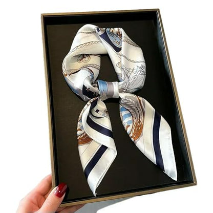 Print Silk Square Scarf Women Soft Satin Horse Hairband Neckerchief Office Hijab Headband Foulard Bag Ribbons Gift