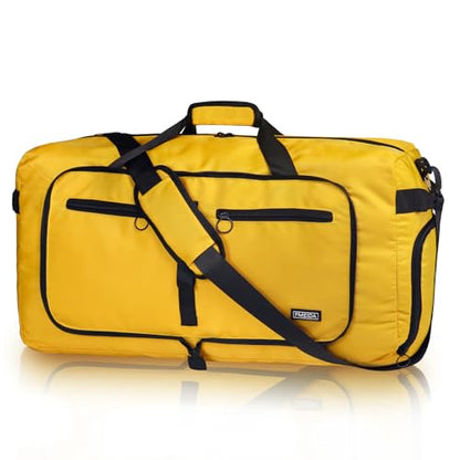 Fmeida 65L Duffle Bag with Shoes Compartment, Foldable Travel Duffel Bags for Men Women, Large Packable Travel Bag Water Repellent & Tear Resistant (Yellow) - color: Glossy Yellow