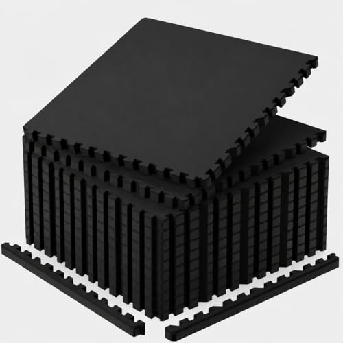 1'' Thick 48 Sq Ft Protective Gym Flooring for Home Gym, 12 Tiles Extra-Thick Rubber Top with High Density EVA Foam, Interlocking Exercise Equipment Mats, Heavy Weight Workout, Black - color: Black, size: 48 Sq Ft (12 Tiles)