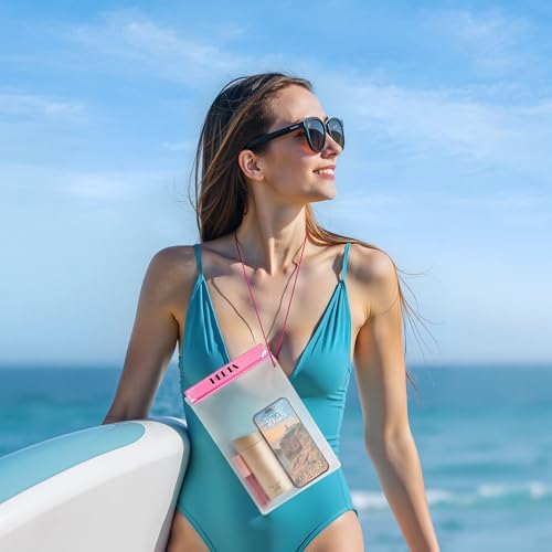 HEETA 5-Pack Clear Waterproof Dry Bag Pouch Document Holder for Phone Maps | Water Tight Case for Camera Document, Screen Touchable for Boating Kayaking Paddle Board Swimming Beach Waterpark Fishing - color: Pink