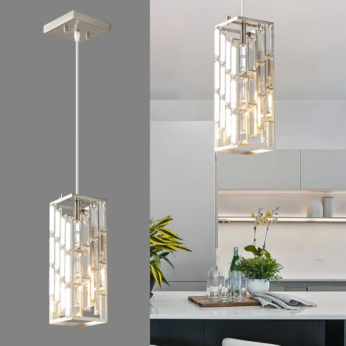 Brushed Nickel Pendant Lighting Modern Pendant Light, Mini Crystal Chandeliers, Adjustable Pendant Light Fixture for Kitchen Island Dinning Room Bedroom (1 Pack) - color: Nickel, size: 1-Pack