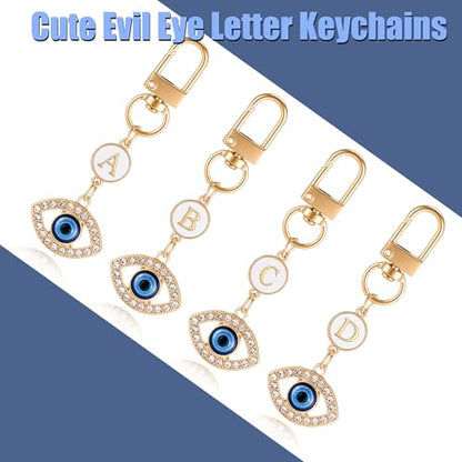XGALBLA Small Evil Eye Keychains Initial Letter Key Chains for Women Men Car Key Bag Purse Charm- Good Luck Amulet Protection - color: Evil Eye 2-m