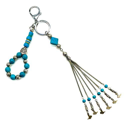 Keychain & Rosary Collection -Car Key Chain-Handbags Holder - color: (10 Mm-turquoise & Metal Beads)