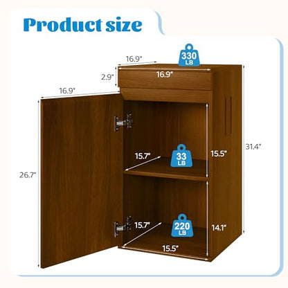 10-15 Gallon Aquarium Fish Tank Stand with Power Outlet, Small Terrarium Stand Cabinet with Adjustable Shelves, Storage Cabinet for Turtle Tank & Reptile Terrarium, 330LBS (Brown) - color: Brown