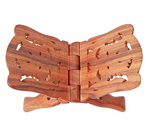 Sheesham Wooden Hand Carved Holy Book Stand – 12 Inch Rehal for Quran, Bible, Gita, Ramayana & Guru Granth Sahib | Foldable Religious Book Holder for Reading (LF03)