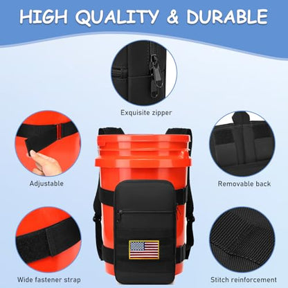 Utility Bucket Backpack 6 Gallon Bucket Backpack Strap for Fishing, Hunting, Apple Picking (only Backpack) - color: Black