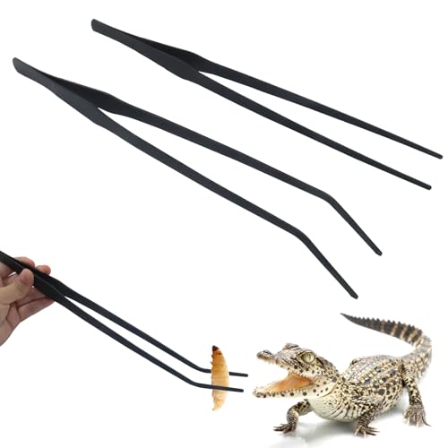 Zorfeter 2 PCS Extra Long Reptile Feeding Tongs, Stainless Steel Tweezers Rubber Tip, Long Terrarium Supplies for Bearded Dragon/Aquarium/Snake Tank(15 Inch)