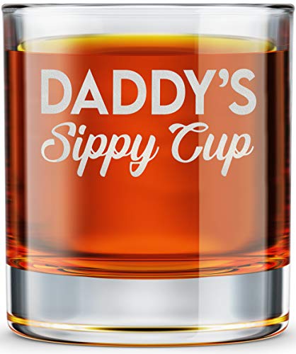 Daddy's Sippy Cup, Fathers Day Gift for Dad, Husband, Father - Whiskey Glass - New Dad Gifts - 10.25 oz Engraved Old Fashioned Rocks Glass for Expecting Father