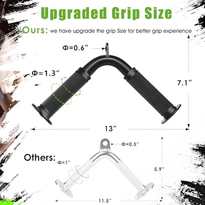 Double D Row Handle LAT Pulldown Attachments, 1.3 Inch Diameter Big Comfort Rubber Grip V Bar Attachmentt for Cable Machine Home Gym Accessory - color: Black Three Set