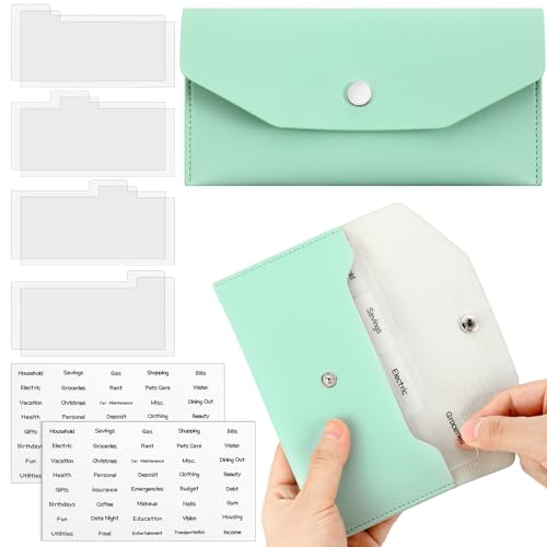 Frienda 11 Pieces Cash Envelope Wallet PU Leather Reusable Budget Envelope Cash Dividers for Wallets Bill Planner(Green Wallet) - color: Green Wallet, style: Classic