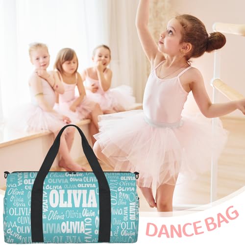 Custom Named Dance Ballet Bag, Dark Turquoise Blue Solid Color | Gym Bag Sports Travel Duffle Bag Tote Carry On Weekend Sports Travel - color: Blue