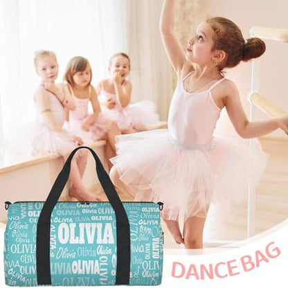 Custom Named Dance Ballet Bag, Dark Turquoise Blue Solid Color | Gym Bag Sports Travel Duffle Bag Tote Carry On Weekend Sports Travel - color: Blue