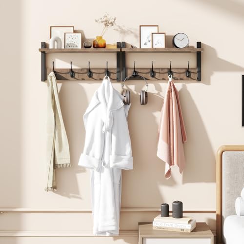 YMYNY Coat Rack Shelf Wall Mounted, Coat Hooks Set of 2, Entryway Coat Hanger with 8 Hooks, 31.5" Wall Floating Shelf with Hat Rack, for Kitchen, Bedroom, Bathroom, Silver Gray UHWS001Y-2 - color: Silver Gray, size: 31.5"-2 pack