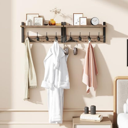 YMYNY Coat Rack Shelf Wall Mounted, Coat Hooks Set of 2, Entryway Coat Hanger with 8 Hooks, 31.5" Wall Floating Shelf with Hat Rack, for Kitchen, Bedroom, Bathroom, Silver Gray UHWS001Y-2 - color: Silver Gray, size: 31.5"-2 pack
