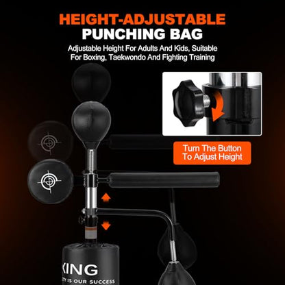 Punching Bag with Stand 5 in 1 Adjustable Height for Adult, Heavy Boxing Bag with 360° Relax Bar, Hitting Target, 2 Speed Bags