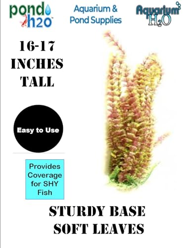 Green & Burgundy 16 Inch (41-43cm) Tall Plastic Aquarium Plant with Base, Fish Tank Foliage Ornament | Tall Plastic Seaweed Aquascaping Decoration