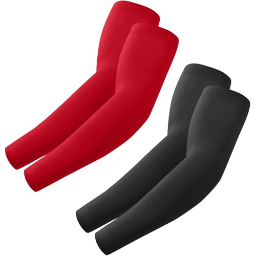 ROXUN Arm Sleeves, Cooling UV Sun Protection Sports Compression for Men/Women - color: 2 Pairs - Black+red