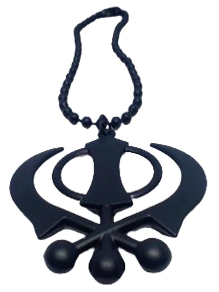 BEXCO Sikh Khanda Metal Car Hanging Show Peice - 8cm with Metal thread-16cm .(Metal, Black) - color: Black, size: 8 cm