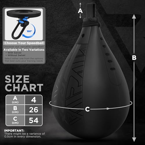 RDX Speed Bag Boxing Ball, Maya Hide Leather Dodge Striking Target with Additional Bladder, MMA Muay Thai Punching Workout Kicking Martial Arts Training Home Gym Exercise Speedball - color: BLACK, size: Speed Bag with Swivel