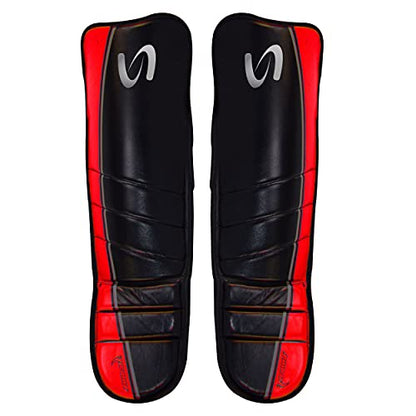 Ultimate - Cobra Shin Instep Guard Genuine Leather for Boxing MMA Muay Thai Training - color: Red / Black, size: CH