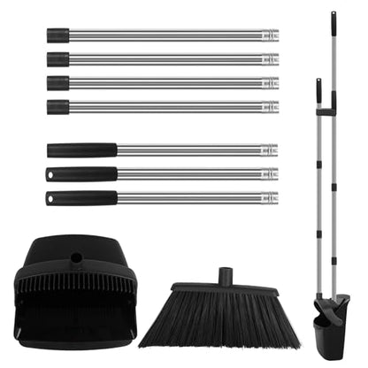 Upgraded Broom and Dustpan Set, 55" Long Handle Black Large Broom with Dustpan Combo Set，Self Cleaning Dustpan for Lobby Kitchen Office Restaurant - color: Black, size: Large