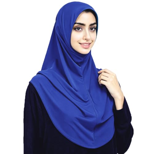 Ready To Wear Hijab For Women Instant Turban Stretch Soft Muslim Scarf For Prayer Long Hijabs Islamic Jersey Abaya - color: Blue