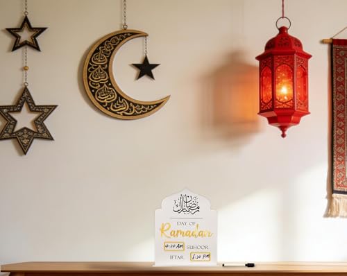 Ramadan Advent Countdown Calendar 2026 – Eid Mubarak Decoration Set with Erasable Pen – Islamic and Mosque Themed Home Decor for Table Centerpieces – Ideal Gift for Muslim Families