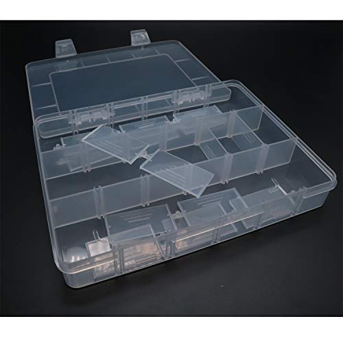 Xiaoyztan 18-Grid Clear Plastic Organizer with Adjustable Dividers | 18-grid clear organizer with adjustable dividers for jewelry, beads, tackle, and crafts - size: 7.9x5.7x1.1 in