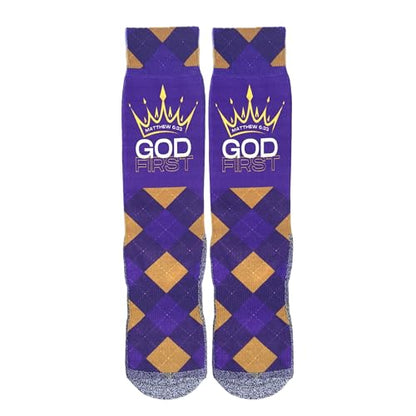 Men's – Christian Crew Socks for Men with Scripture | Moisture-Wicking | Easter Gift Idea - color: God First (Matthew 6:33)