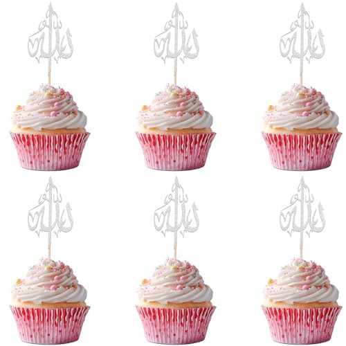 24 PCS Allah Islamic Muslim Symbol Cupcake Toppers Eid Mubarak Cupcake Picks Ramadan Kareem Allah Party Decorations for Islamic Muslim Theme Eid Mubarak Party Decorations Supplies Silver - color: Style 5 Silver