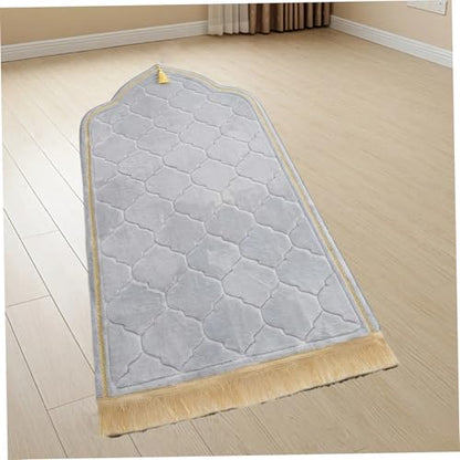 Prayer Mat Thick Soft Flannel Muslim Prayer Rug with Tassel Padded Praying Mat for Daily Salah, 26x45in, Grey, Rug - color: Grey