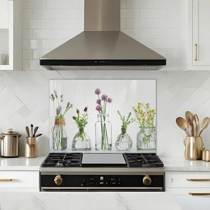 Bold Grup Tempered Glass Kitchen Backsplash, Stove Back Cover, Range Protector, Splash Guard for Sink, Botanical Vase Wall Art Decor, Cutting Board - size: 33.5''W x 19.7''H