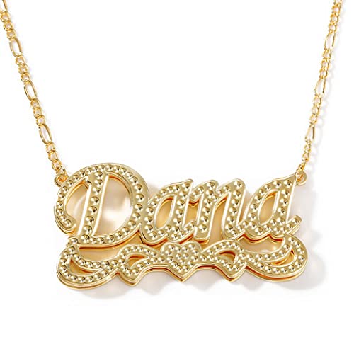 Custom Name Necklace Double Plated Name Necklace Personalized Name Plate Necklaces Name Necklaces for Women 18k Gold Plated Nameplate Pendant - color: Style 51