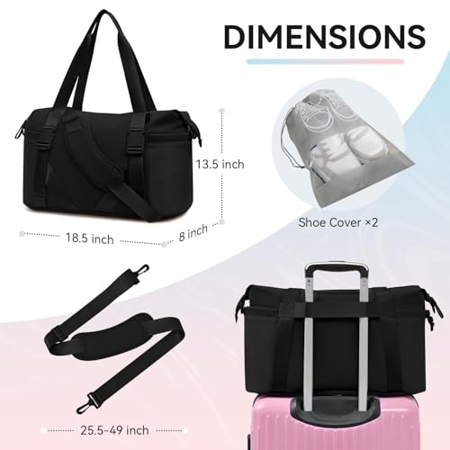 MAXTOP Women's Gym Yoga Duffle Bag with Shoe Pouch,Multi-Purpose Overnight Travel Bag for Gym,Work, Dance, Sports - color: Black