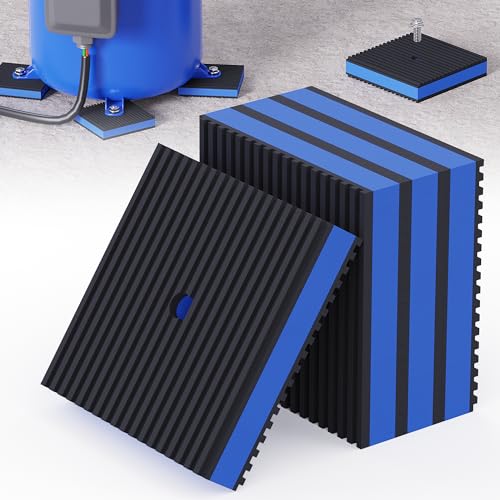 Anti Vibration Pads, 4"× 4"×7/8" Vibration Isolator Pads, Mechanical Vibration Damping Pads, Heavy Duty Rubber Isolation Pads, 3/8"Pre-Drill Hole Vibration Isolator Pad for Air Compressor | air compressor vibration pads, strong vibration damping effect -