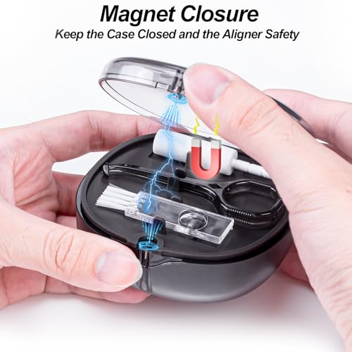 Dental Retainer Box Case Orthodontic Retainer Container with Removal Tool, Chew and Travel Brush, Double-layer Mouth Guard Holder Container Case with Mirror - Transparent Black - color: Transparent Black