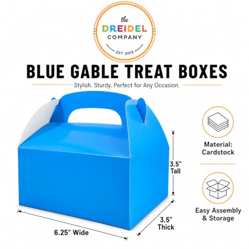 The Dreidel Company 25-Count Baby Blue Gable Treat Boxes, Party Favors, 6.25" x 3.5" x 3.5" Inch Box, - color: Blue
