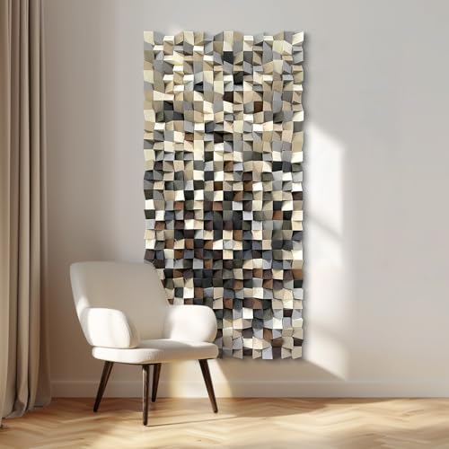 BrightA Modern style triangular wooden wall decoration. Artistic decoration for the living room. Eco-friendly wood three-dimensional artwork 23.6"x47.2" - color: Dark brown + Light gray + Beige, size: 23.6"x47.2"