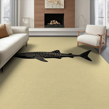 6'x9' Washable Graphic Fish Area Rug, Black Foldable Non-Slip Large Carpet Foldable Easy Care Carpet for Queen Size Bedroom, Under Bed, Master Bedroom | Ref:2067250 - color: Beige/Pattern 1, size: 6' x 9' (Rectangular)