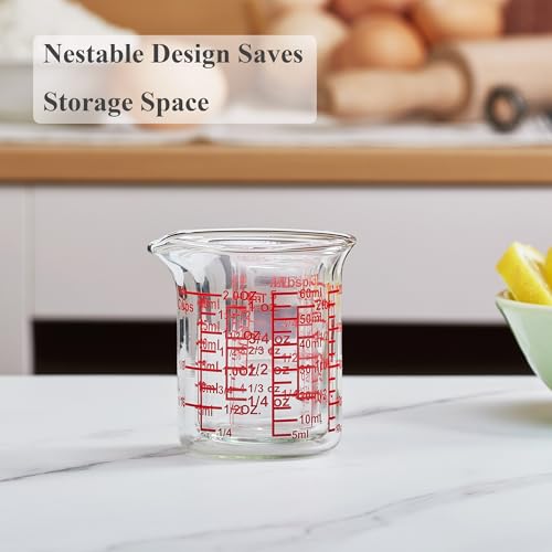 Ackers 4-Piece Glass Measuring Cup Set, Borosilicate Beaker Style Nesting Liquid Measuring Cups - size: 5ML/15ML/30ML/60ML Measuring Cup Set