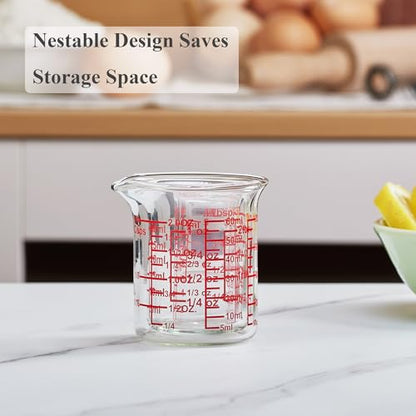 Ackers 4-Piece Glass Measuring Cup Set, Borosilicate Beaker Style Nesting Liquid Measuring Cups - size: 5ML/15ML/30ML/60ML Measuring Cup Set
