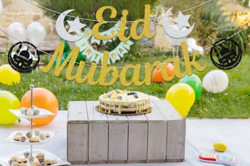 Eid Mubarak Banner Eid Decorations Ramadan Decoration Islamic Decor Gold - size: Eid Mubarak