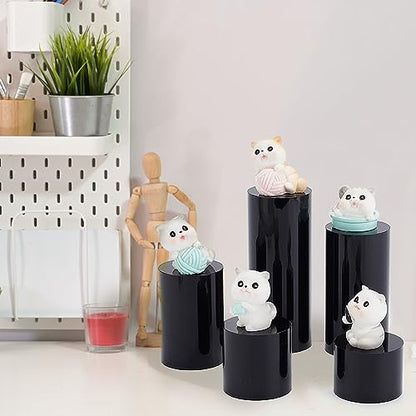 BENECREAT 5Pcs Black Acrylic Display Block 1.2/1.6/2.4/3.2/4 Inch Round Cylinder Solid Display Pedestal Stand for Jewelry Gem Display Pop Figures Cosmetic Showing - color: Black Round