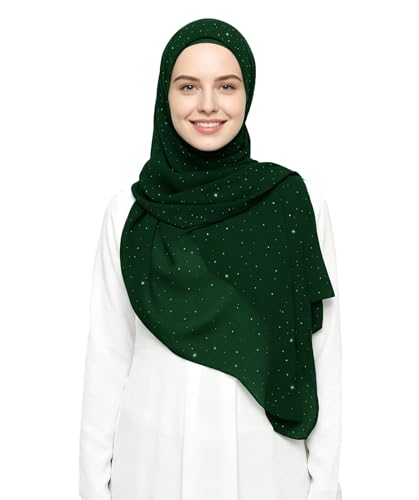 Lina & Lily Sparkle Shimmer Gold Glitter Women's Chiffon Hijab Head Scarf Shawl Wrap Lightweight - color: Jungle Green
