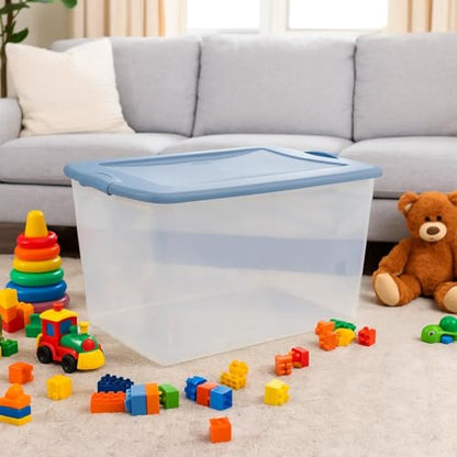 Clear/Light Blue 6-Pack 66 Qt Plastic Storage Bins with Secure Latching Lids, Stackable Heavy-Duty Storage Boxes for Camping Gear, Sports Equipment, Tools & Home Organization - Home Organizer