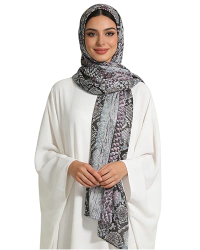 ZGMYC Watercolor Floral Printed Hijab Scarf for Women Modal Cotton Instant Muslim Hijab Head Wrap Shawls Long Scarves - color: Snakeskin Print