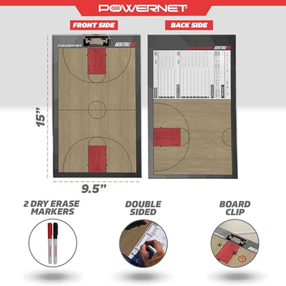 PowerNet Magnetic Coaching Clipboard, Basketball Whiteboard with Line Up Chart, Double Sided Dry Erase Board, Weatherproof Coach Clipboard, Includes 2 Dry Erase Markers - style: Basketball