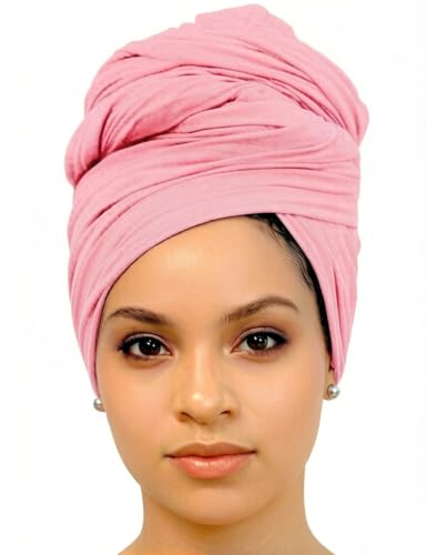 Harewom Head Wraps for Black Women Stretch Head Scarf Long African Hair Wraps Turban Headwraps Jersey Headbands - color: 1pcs -Pink