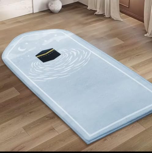Islamic Prayer Mat for Kids, Light Blue, Lightly Padded Prayer Rug